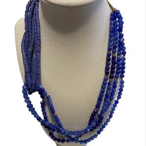 Blue Acrylic and Wooden Beaded‎ Necklace Lobster Clasp 10.5 Inch With Extender